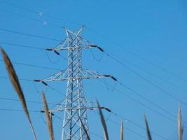pylônes électriques dans les zones rurales qui apportent l'électricité à nos maisons photo