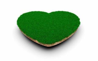coupe transversale de la géologie du sol en forme de coeur avec de l'herbe verte, de la boue de la terre coupée illustration 3d isolée photo