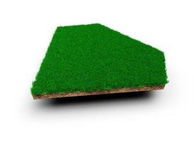 coupe transversale de la géologie du sol en forme de lune de diamant avec de l'herbe verte, de la boue de terre coupée illustration 3d isolée photo
