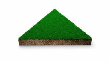 section transversale de la géologie des sols en forme de triangle avec de l'herbe verte, de la boue de terre coupée illustration 3d isolée