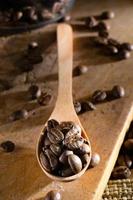 grains de café dans une cuillère en bois photo