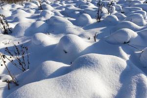 l'herbe en grandes congères après les chutes de neige et les blizzards, l'hiver photo