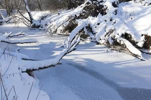 une petite rivière dont l'eau est gelée en hiver photo