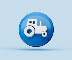 3d brillant bleu et blanc illustration du symbole du tracteur ou de l'icône isolé sur fond bleu avec ombre photo