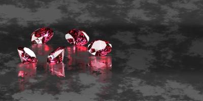 groupe de diamants gemme rubis placé sur fond brillant rendu 3d photo