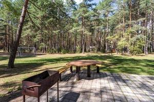 tonnelles de camping en bois tout confort dans une pinède photo