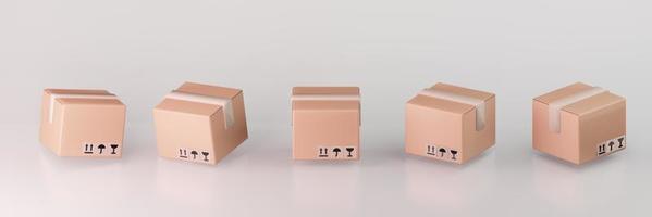 ensemble de boîtes en carton 3d illustration livraison emballage et transport expédition logistique stockage sur fond gris photo