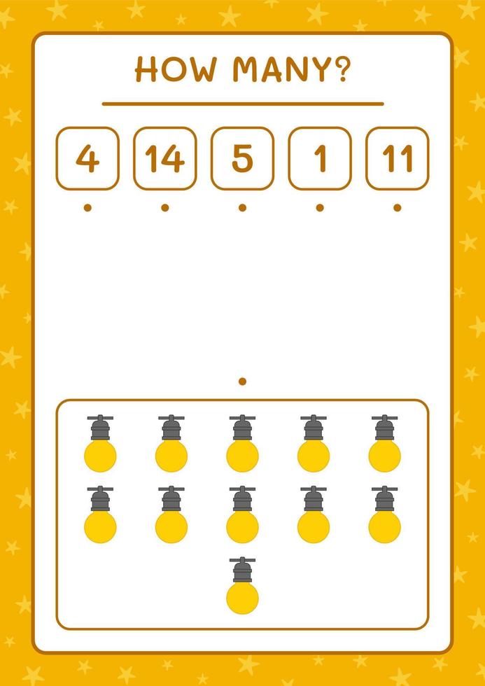 combien de lumières de noël, jeu pour enfants. illustration vectorielle, feuille de calcul imprimable vecteur