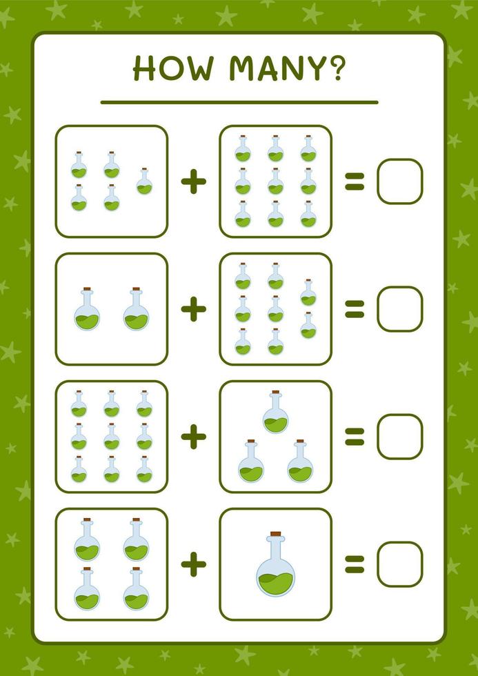 combien de bouteille de potion, jeu pour enfants. illustration vectorielle, feuille de calcul imprimable vecteur