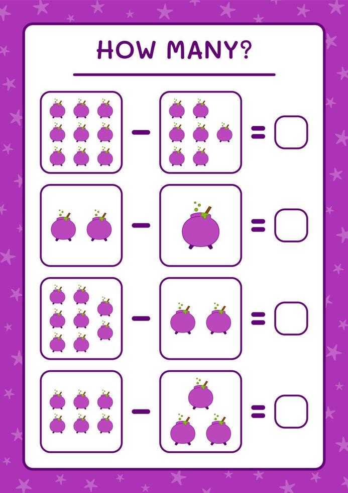 combien de chaudron, jeu pour enfants. illustration vectorielle, feuille de calcul imprimable vecteur