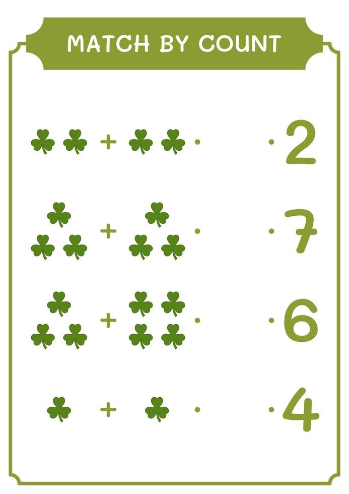 match par compte de trèfle, jeu pour enfants. illustration vectorielle, feuille de calcul imprimable vecteur