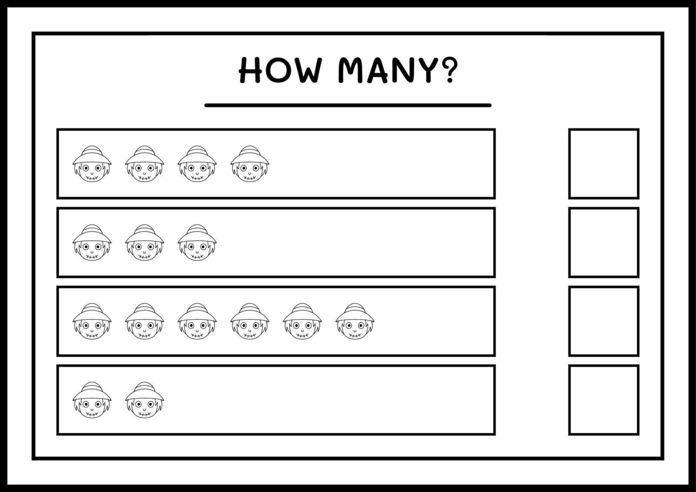 combien d'épouvantail, jeu pour enfants. illustration vectorielle, feuille de calcul imprimable vecteur