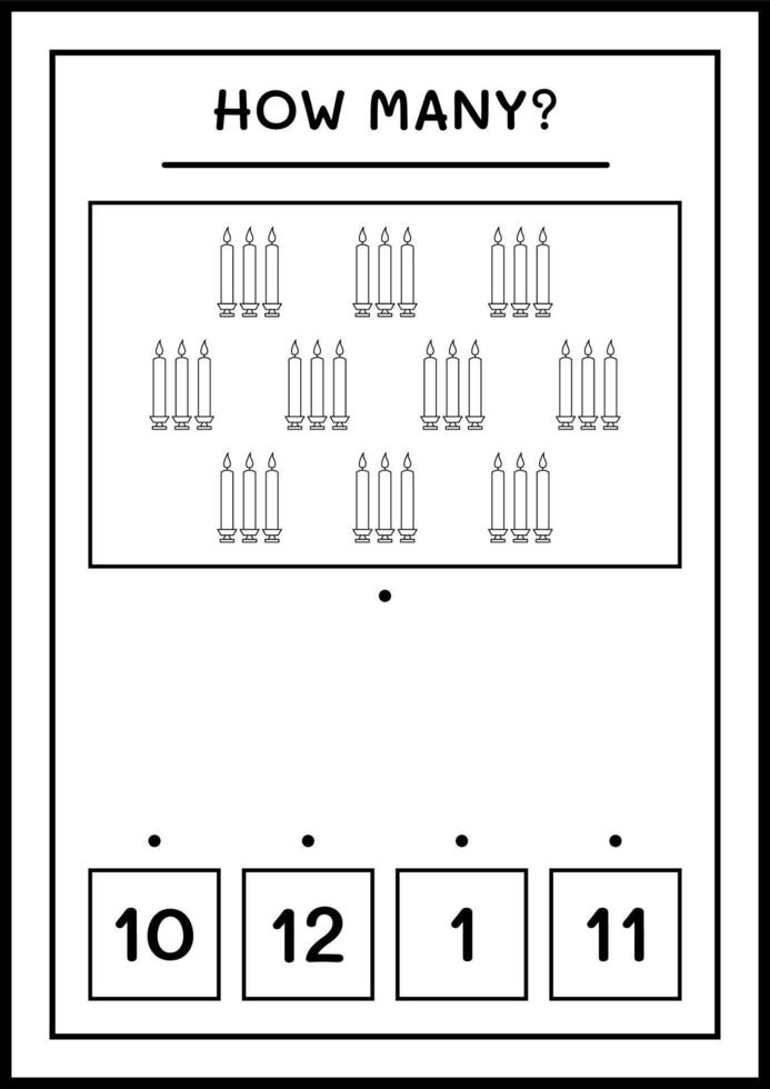 combien de bougie de noël, jeu pour enfants. illustration vectorielle, feuille de calcul imprimable vecteur