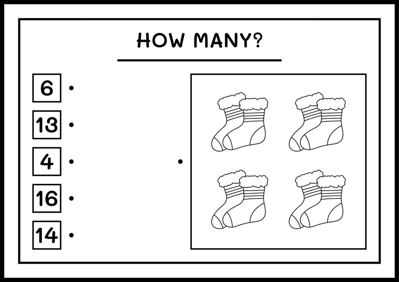 combien de chaussettes de noël, jeu pour enfants. illustration vectorielle, feuille de calcul imprimable vecteur