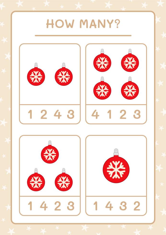 combien d'ornement de noël, jeu pour enfants. illustration vectorielle, feuille de calcul imprimable vecteur