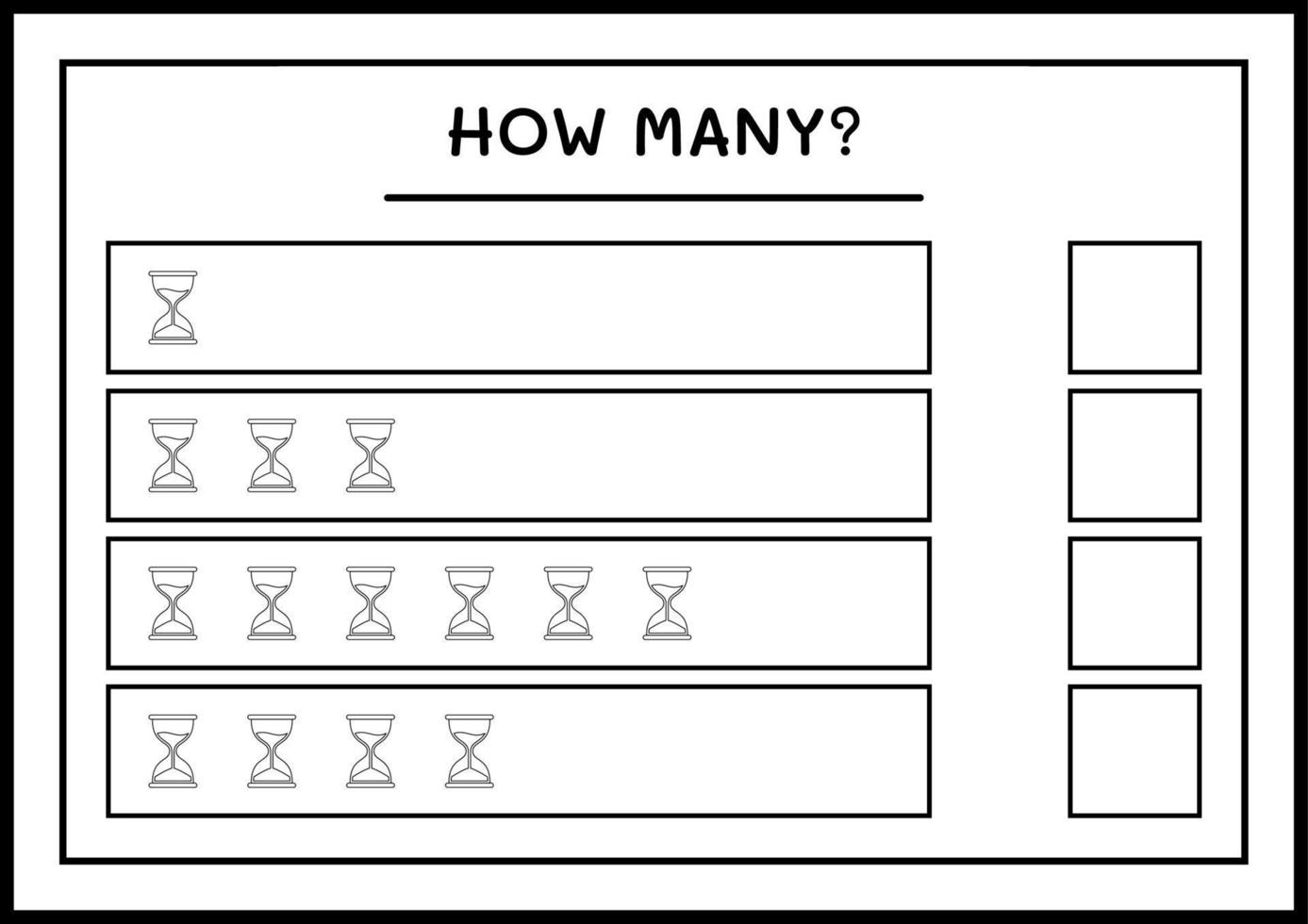 combien de sablier, jeu pour enfants. illustration vectorielle, feuille de calcul imprimable vecteur