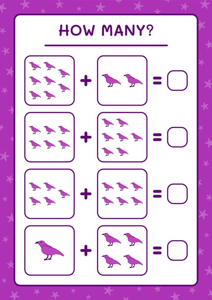 combien de corbeaux, jeu pour enfants. illustration vectorielle, feuille de calcul imprimable vecteur