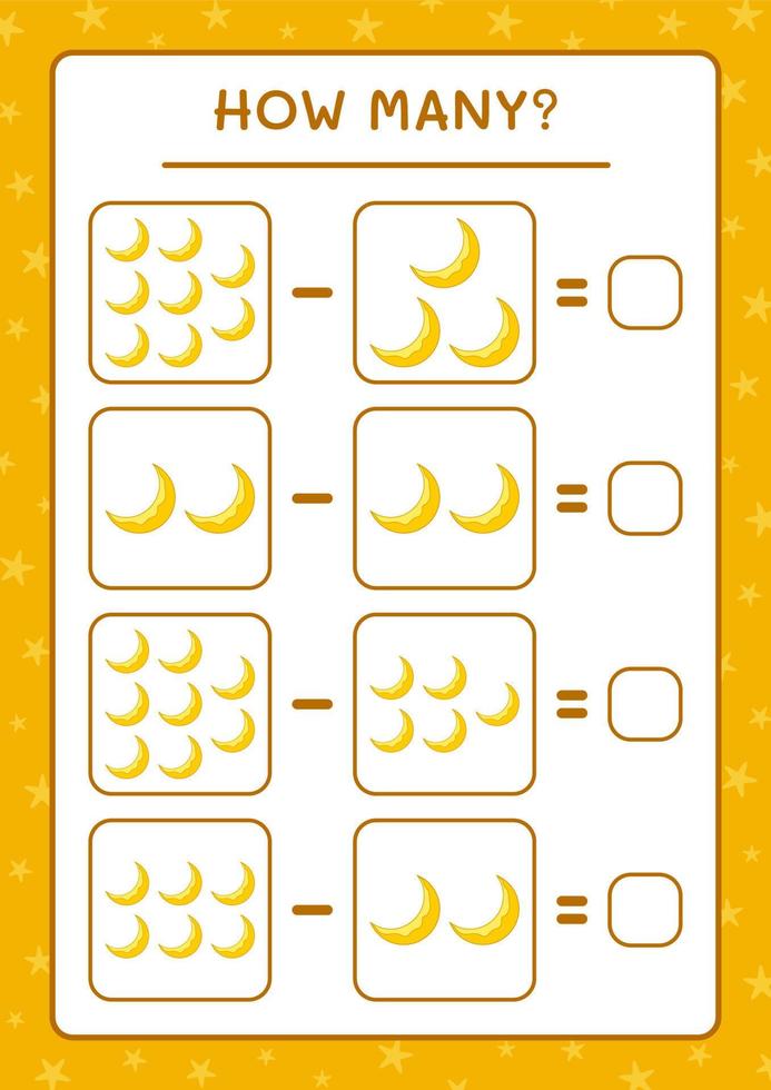 combien de lune, jeu pour enfants. illustration vectorielle, feuille de calcul imprimable vecteur