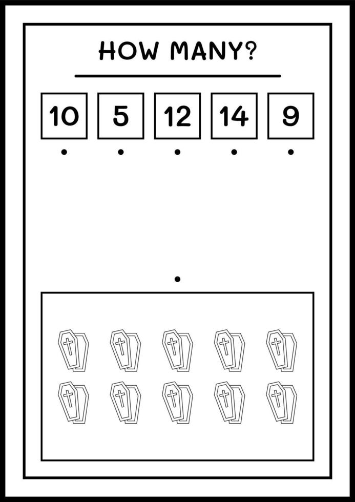 combien de cercueil, jeu pour enfants. illustration vectorielle, feuille de calcul imprimable vecteur