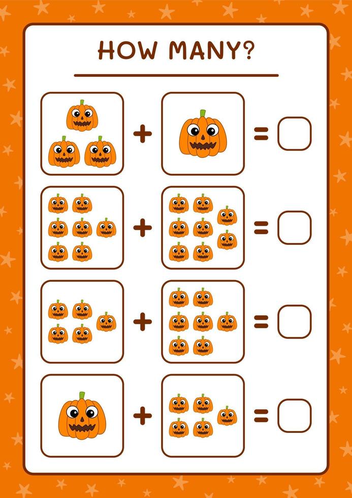 combien de citrouille, jeu pour enfants. illustration vectorielle, feuille de calcul imprimable vecteur