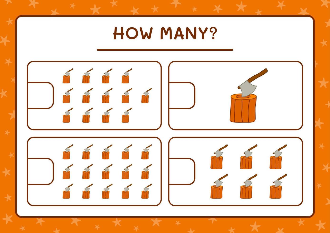 combien de souche avec hache, jeu pour enfants. illustration vectorielle, feuille de calcul imprimable vecteur