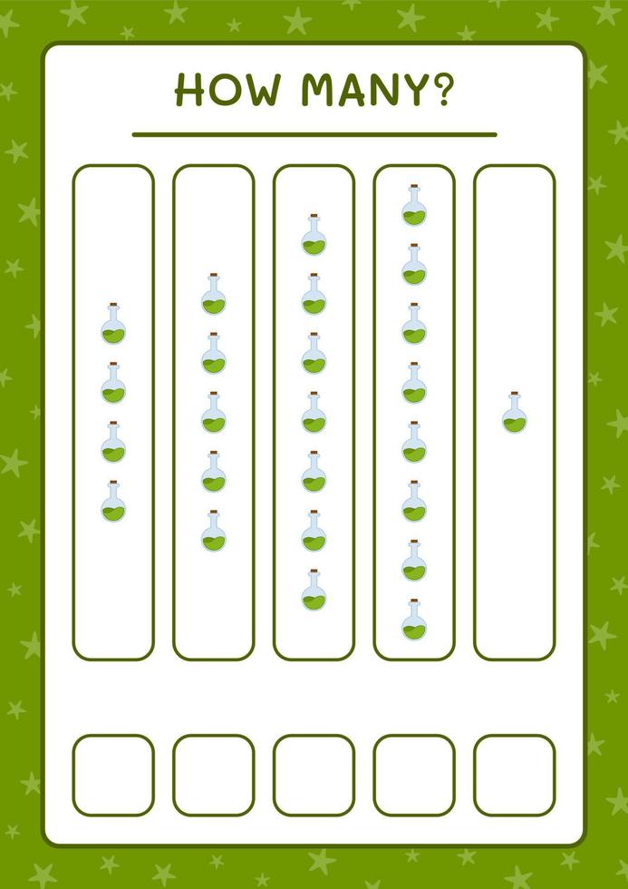 combien de bouteille de potion, jeu pour enfants. illustration vectorielle, feuille de calcul imprimable vecteur