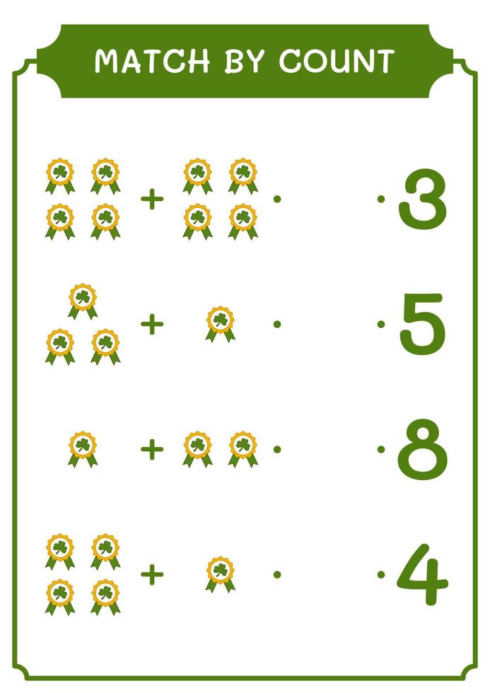 match au nombre de trèfle insigne, jeu pour enfants. illustration vectorielle, feuille de calcul imprimable vecteur