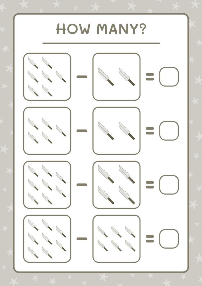 combien de couteau, jeu pour enfants. illustration vectorielle, feuille de calcul imprimable vecteur