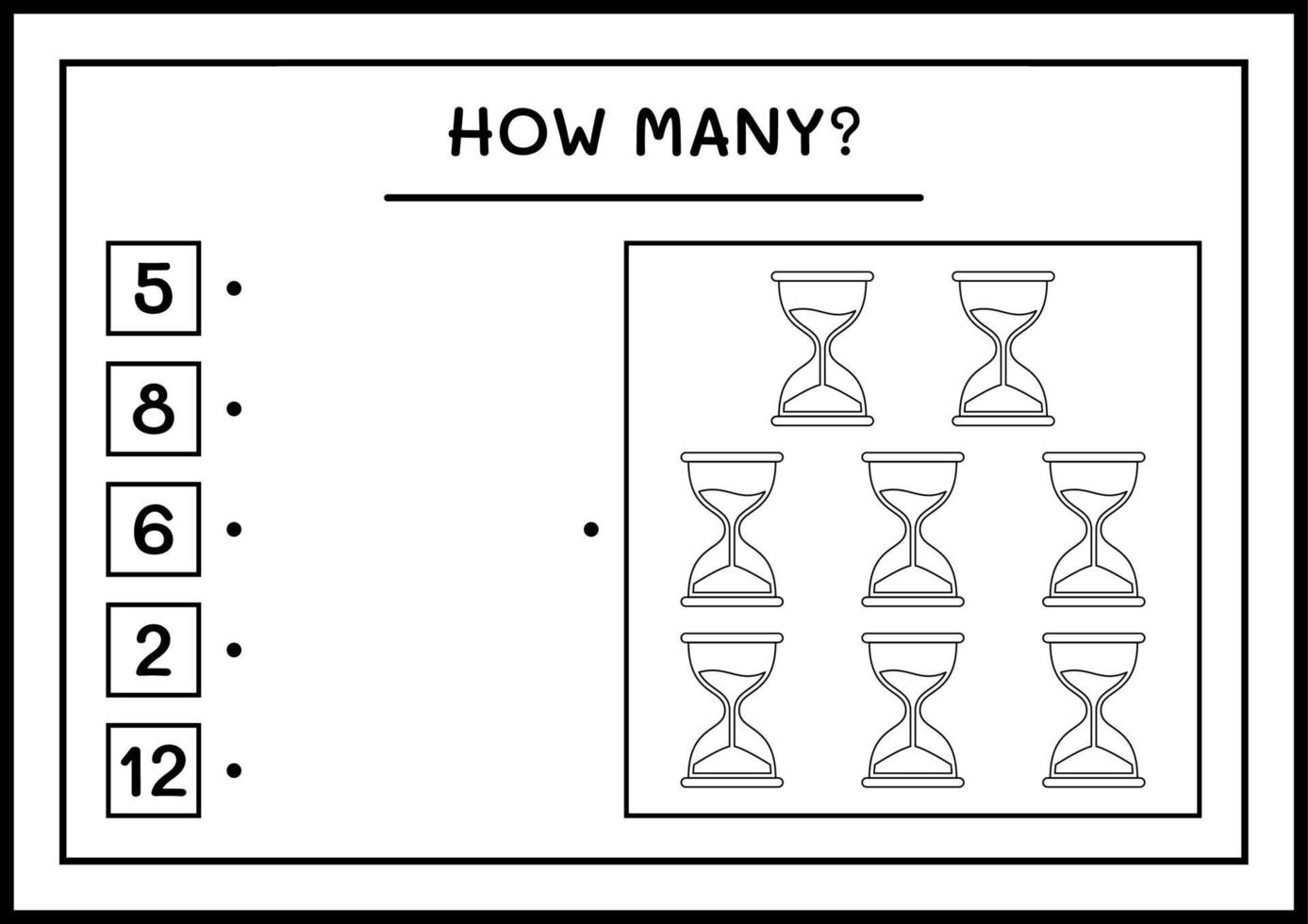 combien de sablier, jeu pour enfants. illustration vectorielle, feuille de calcul imprimable vecteur