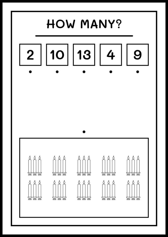 combien de bougie de noël, jeu pour enfants. illustration vectorielle, feuille de calcul imprimable vecteur