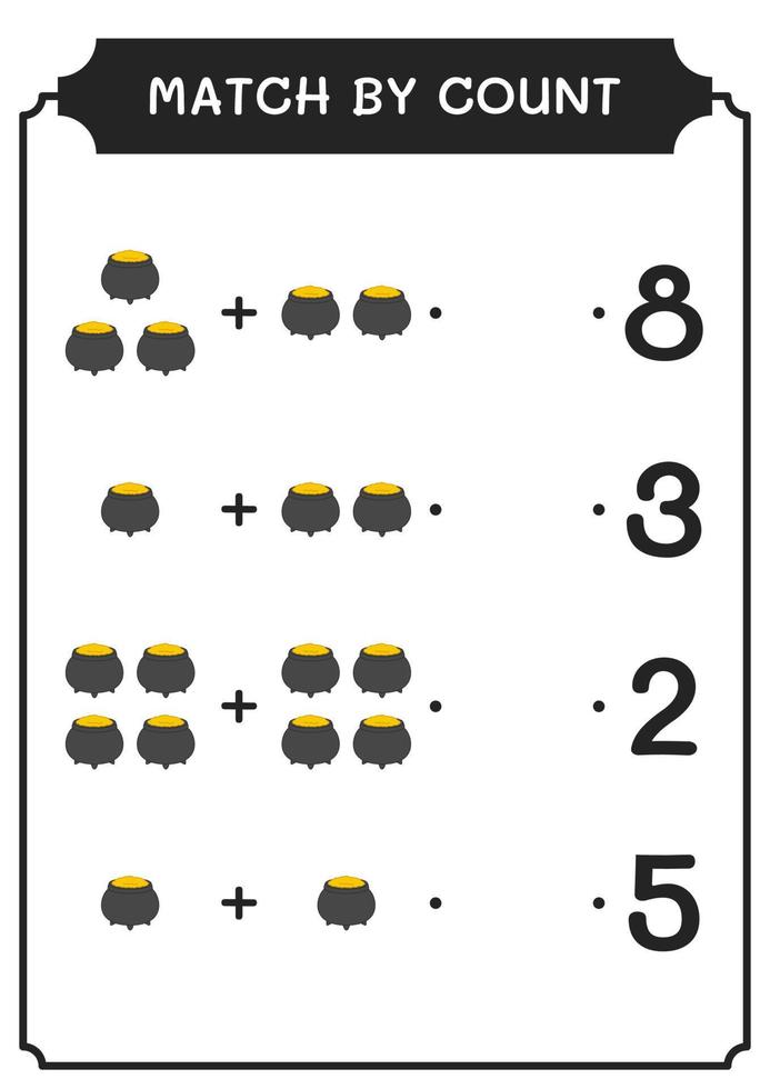 match par compte de chaudron, jeu pour enfants. illustration vectorielle, feuille de calcul imprimable vecteur