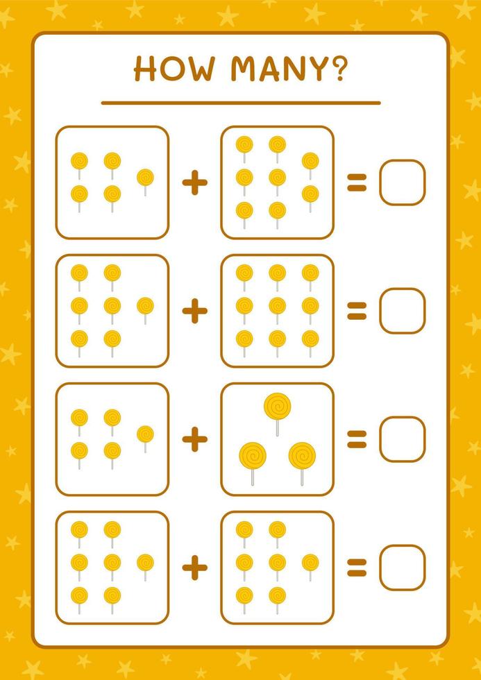 combien de sucette, jeu pour enfants. illustration vectorielle, feuille de calcul imprimable vecteur