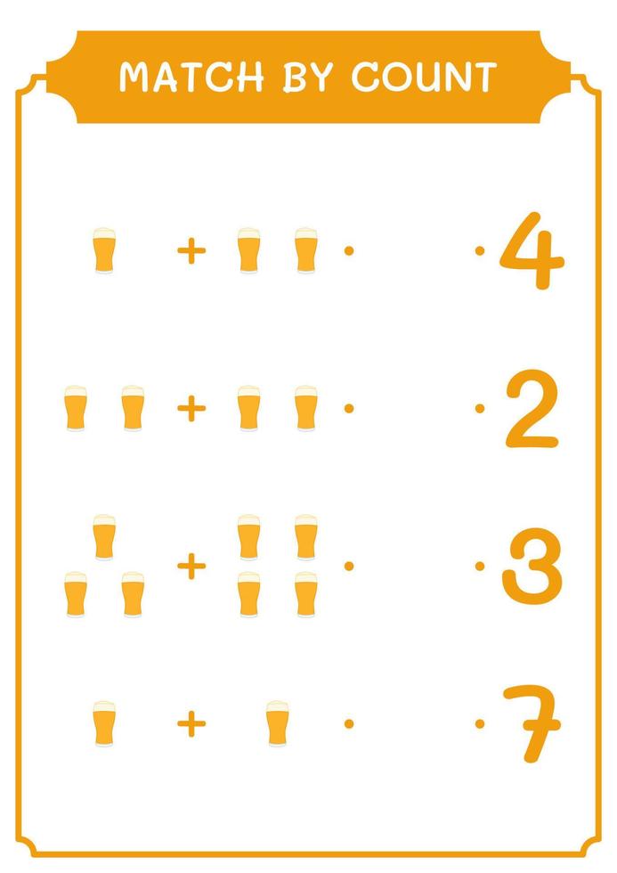 match au nombre de bières, jeu pour enfants. illustration vectorielle, feuille de calcul imprimable vecteur