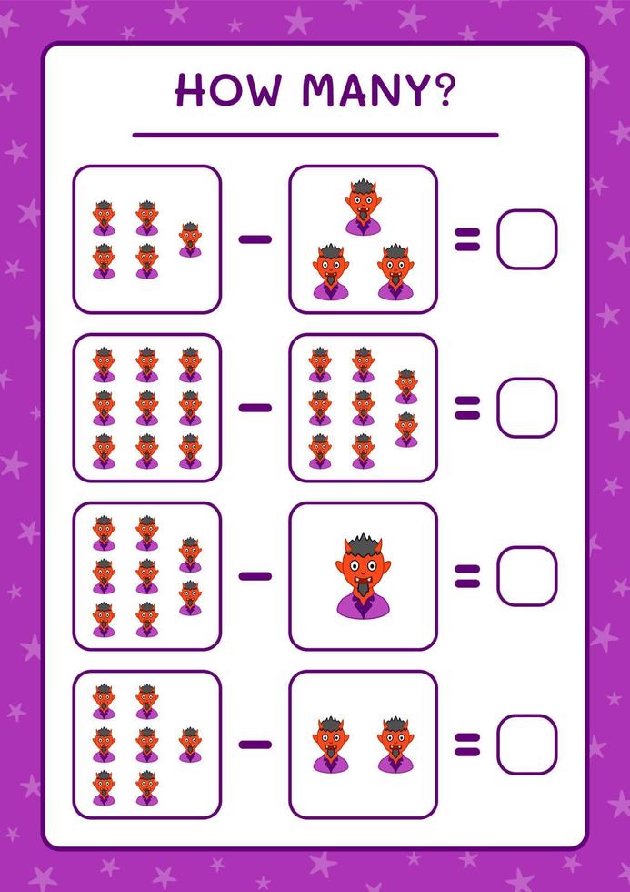 combien de diable, jeu pour enfants. illustration vectorielle, feuille de calcul imprimable vecteur