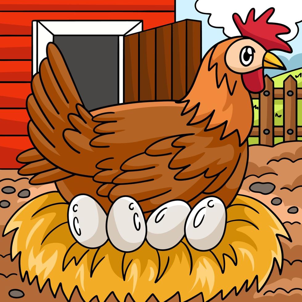 poulet avec illustration de dessin animé couleur oeuf vecteur