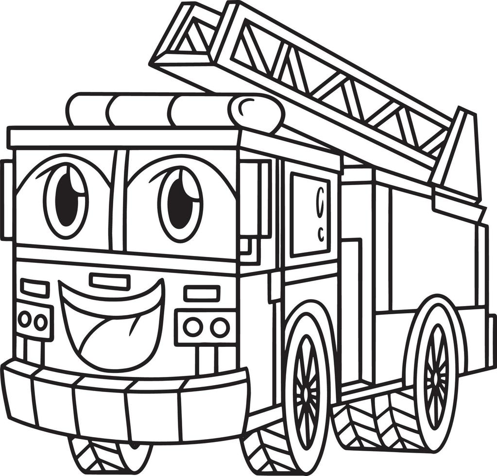 camion de pompier avec coloriage de véhicule de visage pour les enfants vecteur