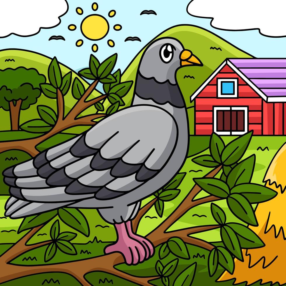 illustration de dessin animé coloré animal pigeon vecteur