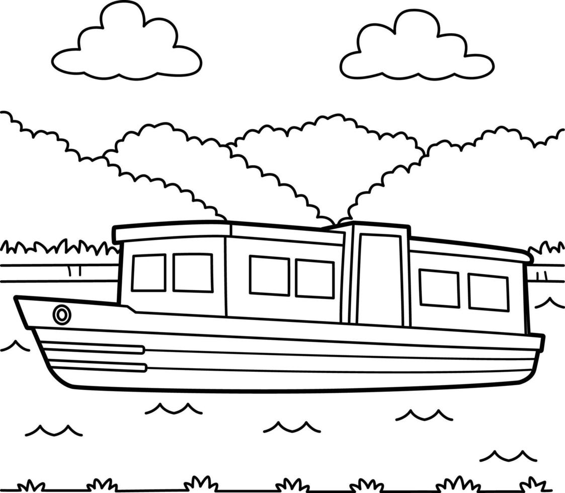 page de coloriage de véhicule de bateau étroit pour les enfants vecteur