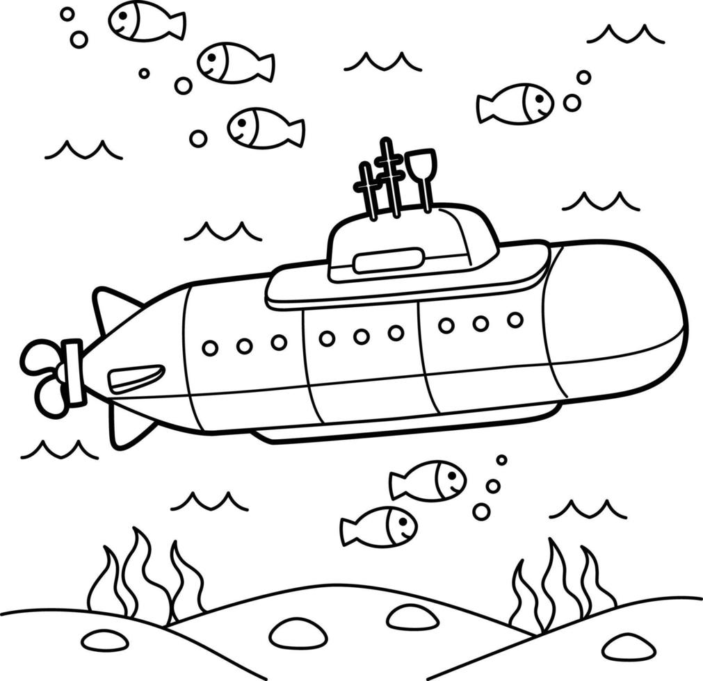 page de coloriage de véhicule sous-marin nucléaire pour les enfants vecteur
