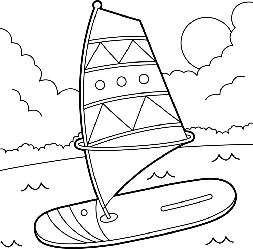 Page de coloriage de véhicule de planche à voile pour les enfants vecteur