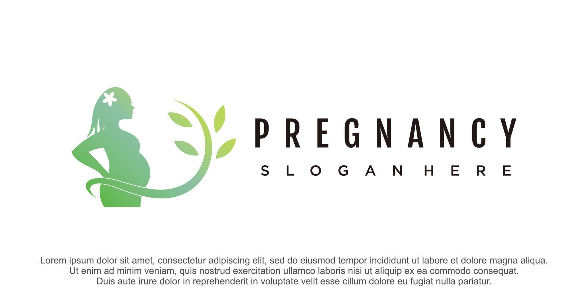 création de logo femme enceinte avec concept nature vecteur premium