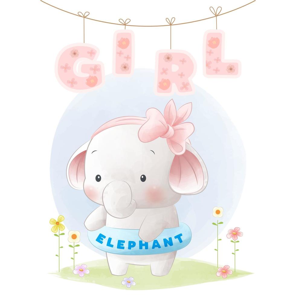 carte postale illustration mignon bébé éléphant vecteur