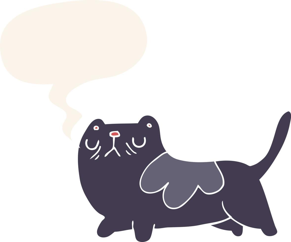 chat de dessin animé et bulle de dialogue dans un style rétro vecteur