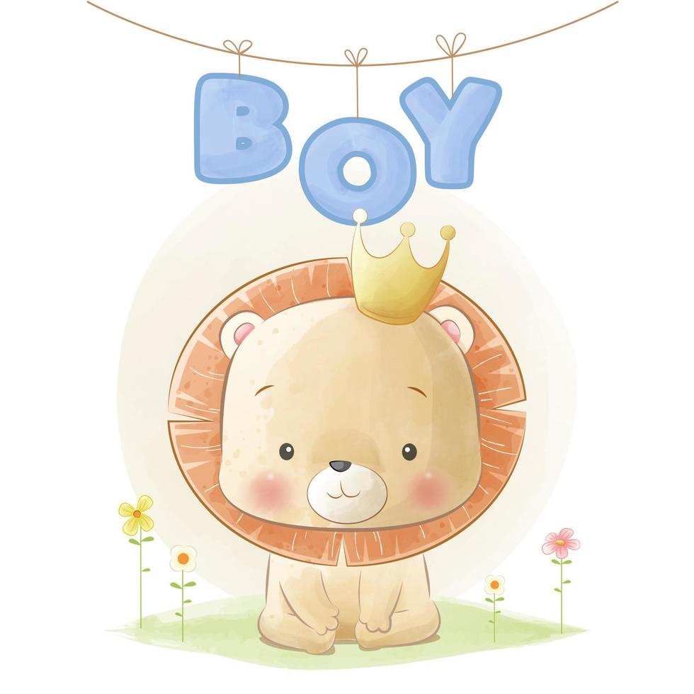 cartes d'étape de bébé animaux mignons, mignon petit bébé garçon de lion vecteur