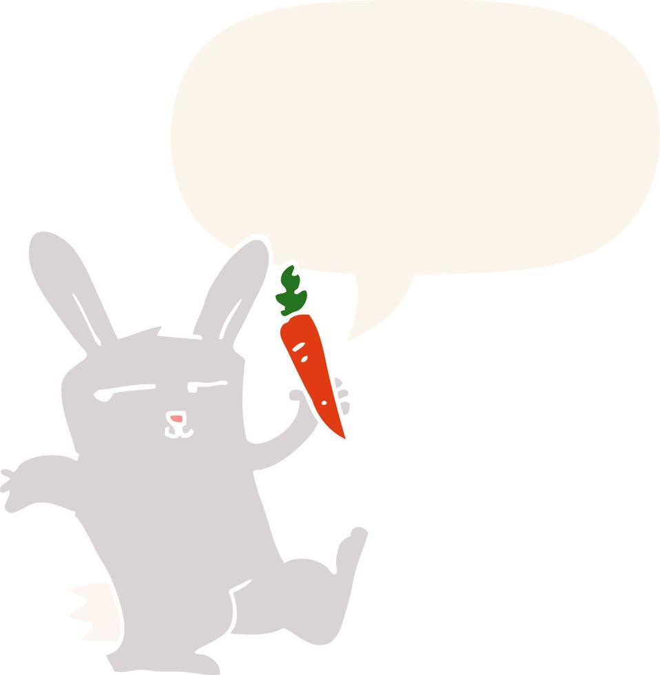 dessin animé lapin et carotte et bulle de dialogue dans un style rétro vecteur
