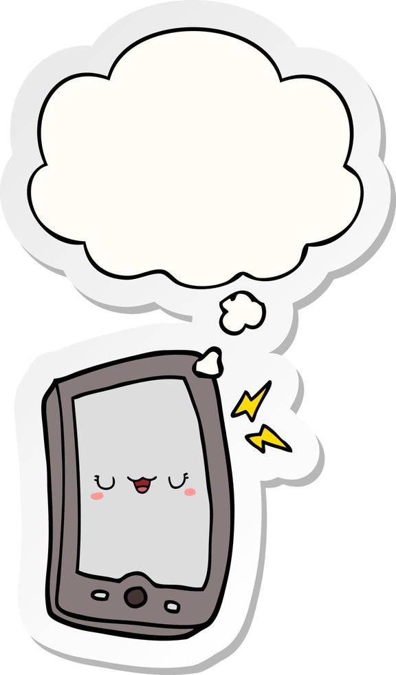 téléphone portable de dessin animé mignon et bulle de pensée comme autocollant imprimé vecteur