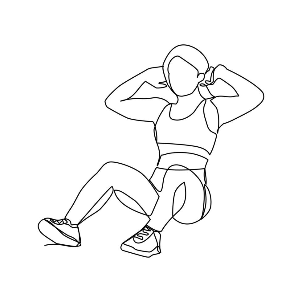 illustration vectorielle de femme faisant de l'exercice dessiné à la main dans un style d'art en ligne vecteur