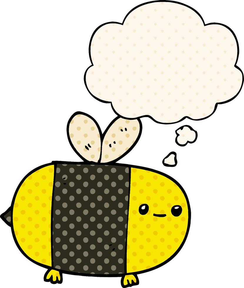 mignon dessin animé abeille et bulle de pensée dans le style de la bande dessinée vecteur