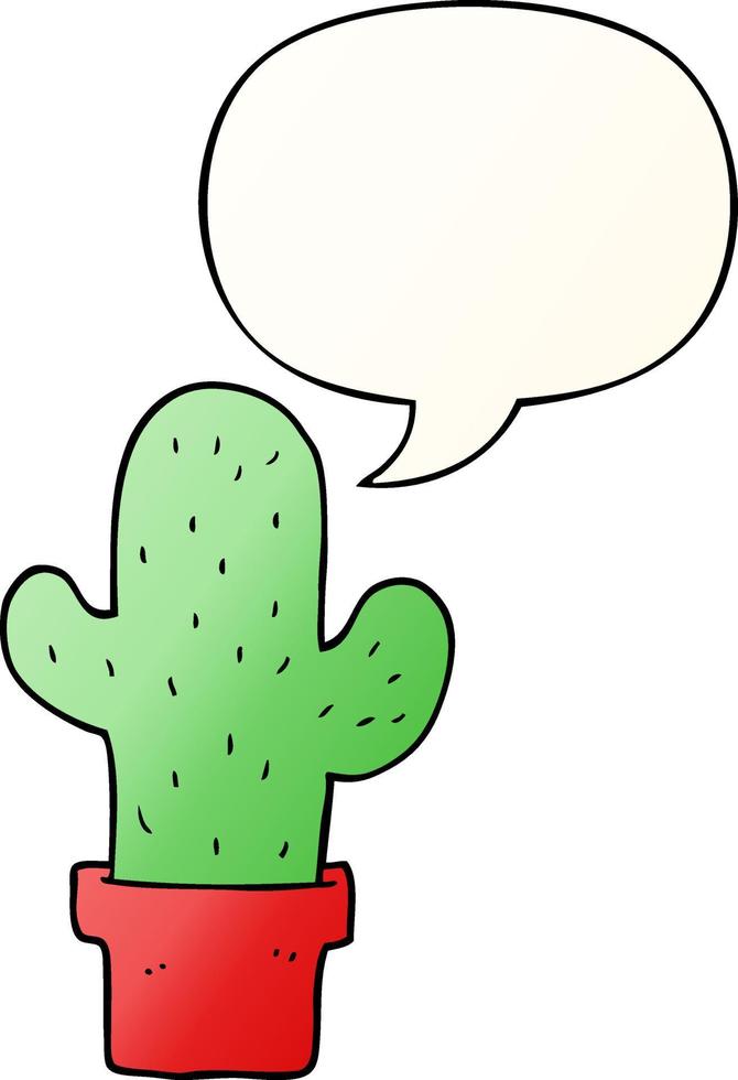 cactus de dessin animé et bulle de dialogue dans un style dégradé lisse vecteur