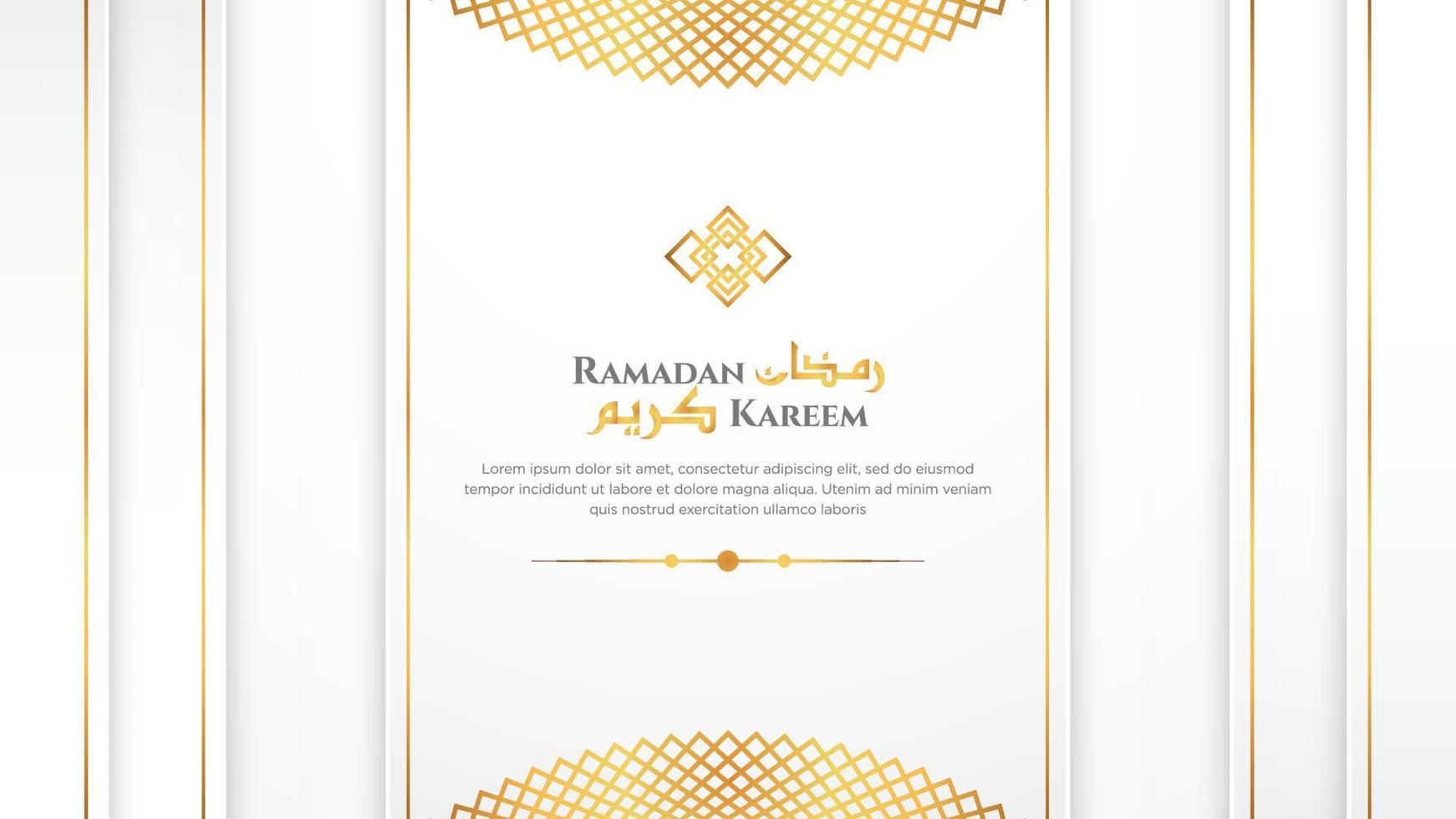 fond islamique de luxe ramadan kareem utilisé pour la bannière de vente, affiche. avec motif arabe, bordure islamique et ornement décoratif de lanternes suspendues. vecteur